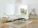 20 Inch Modern Glass End Table with Geometric Metal Frame, Accent Table Nightstand Furniture Corner Table for Living Room,Home Office,Bedroom - Gold