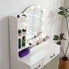 Vanity desk set including table with large lighted mirror,3 color lighting modes adjustable brightness, dressing table with 2 drawers