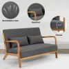 Leisure Chair with Solid Wood Armrest and Feet, Mid-Century Modern Accent Sofa,2 seat