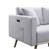 Easton 32.5" Light Gray Linen Fabric Chair with USB Charging Ports Pockets & Pillows