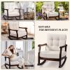 Outdoor Wood Rocking Chair with Detachable Washable Cushions, Patio Rocker with Inclined Backrest
