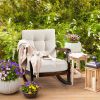Outdoor Wood Rocking Chair with Detachable Washable Cushions, Patio Rocker with Inclined Backrest