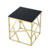 20 Inch Modern Glass End Table with Geometric Metal Frame, Accent Table Nightstand Furniture Corner Table for Living Room,Home Office,Bedroom - Gold