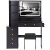 41" Large Size Left Bedside Cabinet Vanity Table+Cushioned Stool Dresser Set, 2 AC+2 USB Power Station, Hair Dryer Stand