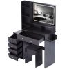 41" Large Size Left Bedside Cabinet Vanity Table+Cushioned Stool Dresser Set, 2 AC+2 USB Power Station, Hair Dryer Stand