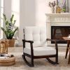 Outdoor Wood Rocking Chair with Detachable Washable Cushions, Patio Rocker with Inclined Backrest