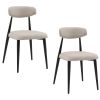 Modern Dining Chairs Set of 2, Curved Backrest Round Upholstered and Metal Frame, Light Grey