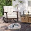 Outdoor Wood Rocking Chair with Detachable Washable Cushions, Patio Rocker with Inclined Backrest