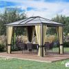 10' x 12' Hardtop Gazebo Canopy with Polycarbonate Roof, Aluminum Frame, Permanent Pavilion Outdoor Gazebo with Netting and Curtains for Patio, Garden