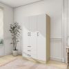 Doors Bedroom Armoire Wardrobe Closet Cabinet, Wardrobe Closet with Hanging Rod, Wood Closet Wardrobe for Large Storage