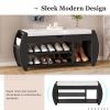 Retro Multifunctional Storage Bench with Cushion and Curved Side Panel for Entrance and Living Room