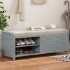 Distressed Shutter Storage Bench with Acacia Veneer for Retro Charm for Living Room,Entryway