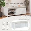 Distressed Shutter Storage Bench with Acacia Veneer for Retro Charm for Living Room,Entryway