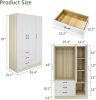 Doors Bedroom Armoire Wardrobe Closet Cabinet, Wardrobe Closet with Hanging Rod, Wood Closet Wardrobe for Large Storage