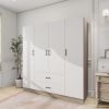 Doors Bedroom Armoire Wardrobe Closet Cabinet, Wardrobe Closet with Hanging Rod, Wood Closet Wardrobe for Large Storage