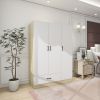 Doors Bedroom Armoire Wardrobe Closet Cabinet, Wardrobe Closet with Hanging Rod, Wood Closet Wardrobe for Large Storage
