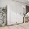 Doors Bedroom Armoire Wardrobe Closet Cabinet, Wardrobe Closet with Hanging Rod, Wood Closet Wardrobe for Large Storage