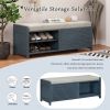 Distressed Shutter Storage Bench with Acacia Veneer for Retro Charm for Living Room,Entryway
