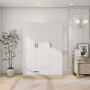 Doors Bedroom Armoire Wardrobe Closet Cabinet, Wardrobe Closet with Hanging Rod, Wood Closet Wardrobe for Large Storage