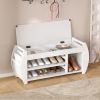 Retro Multifunctional Storage Bench with Cushion and Curved Side Panel for Entrance and Living Room