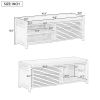 Distressed Shutter Storage Bench with Acacia Veneer for Retro Charm for Living Room,Entryway