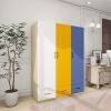 Doors Bedroom Armoire Wardrobe Closet Cabinet, Wardrobe Closet with Hanging Rod, Wood Closet Wardrobe for Large Storage