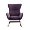 Velvet Fabric Padded Seat Rocking Chair With High Backrest And Armrests