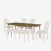 Vintage Traditional 6-Piece 82.7 inch Extendable Dining Table Set with 23.6 inch Removable Leaf, 50.4 inch Upholstered Dining Bench and 4 Chairs for 6