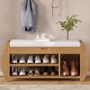 Retro Multifunctional Storage Bench with Cushion and Curved Side Panel for Entrance and Living Room