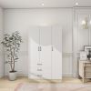 Doors Bedroom Armoire Wardrobe Closet Cabinet, Wardrobe Closet with Hanging Rod, Wood Closet Wardrobe for Large Storage