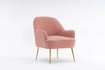 Modern Soft Teddy fabric Ivory Ergonomics Accent Chair Living Room Chair Bedroom Chair Home Chair With Gold Legs And Adjustable Legs For Indoor Home
