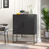 Heavy Duty Metal Buffet Sideboard Modern Steel Storage Cabinet with 2 Shelves, Free Standing Accent Cabinet with Magnetic Doors for Bedroom, Kitchen