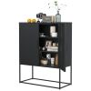 Heavy Duty Metal Buffet Sideboard Modern Steel Storage Cabinet with 2 Shelves, Free Standing Accent Cabinet with Magnetic Doors for Bedroom, Kitchen