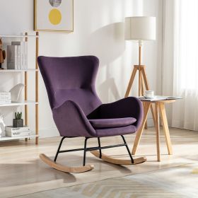 Velvet Fabric Padded Seat Rocking Chair With High Backrest And Armrests (Color: as Pic)