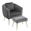 Velvet Accent Chair Set Barrel Chair with Ottoman Modern Club Chair Reading Armchair with Lumbar Pillow for Living Room, Bedroom, Study Room