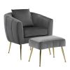 Velvet Accent Chair Set Barrel Chair with Ottoman Modern Club Chair Reading Armchair with Lumbar Pillow for Living Room, Bedroom, Study Room