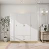 Doors Bedroom Armoire Wardrobe Closet Cabinet, Wardrobe Closet with Hanging Rod, Wood Closet Wardrobe for Large Storage