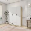 Doors Bedroom Armoire Wardrobe Closet Cabinet, Wardrobe Closet with Hanging Rod, Wood Closet Wardrobe for Large Storage