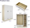 Doors Bedroom Armoire Wardrobe Closet Cabinet, Wardrobe Closet with Hanging Rod, Wood Closet Wardrobe for Large Storage
