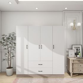 Doors Bedroom Armoire Wardrobe Closet Cabinet, Wardrobe Closet with Hanging Rod, Wood Closet Wardrobe for Large Storage (Color: White-35)