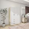 Doors Bedroom Armoire Wardrobe Closet Cabinet, Wardrobe Closet with Hanging Rod, Wood Closet Wardrobe for Large Storage